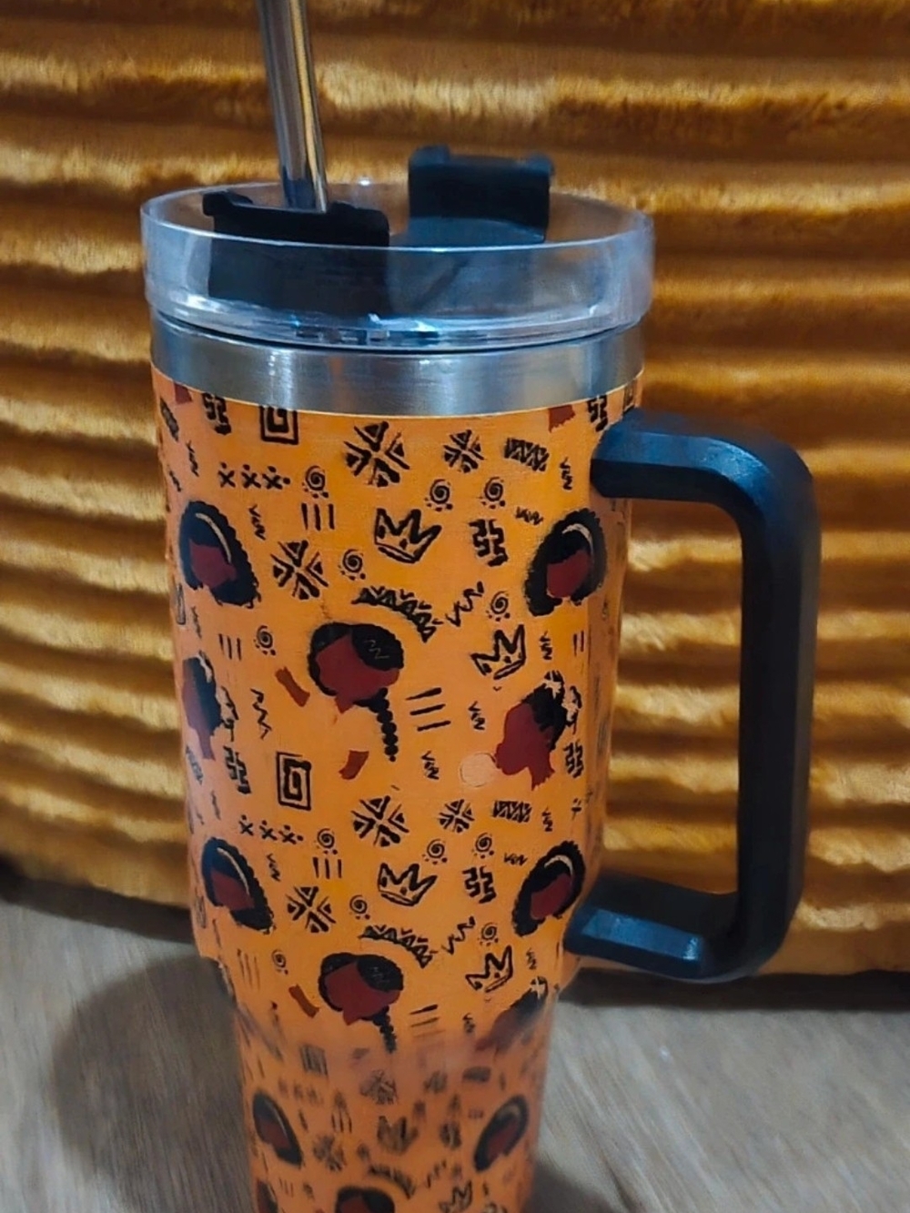 Vibrant Orange Afrocentric Insulated 40oz Tumbler with Handle & Straw